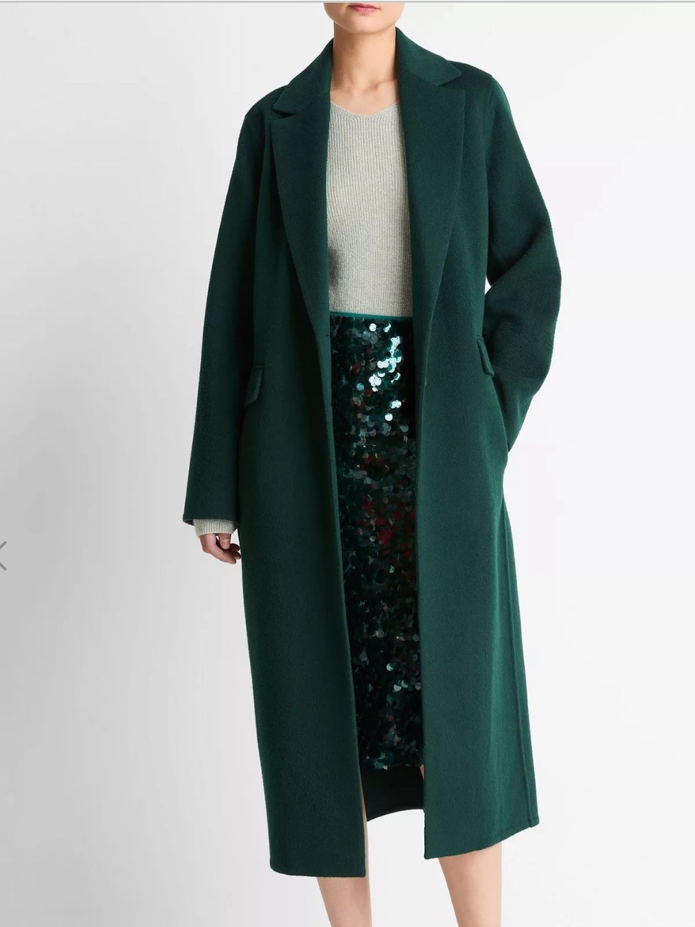 Vince NWT Wool-Blend Single-Breasted Coat in Juniper